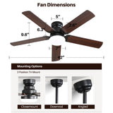 Modern Ceiling Fan With 3 Color Dimmable Light 5 Blades Remote Control Reversible Dc Motor For Bedroom - Black - Ceiling Fans - Alpine Outlets