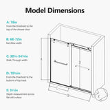 Frameless Double Sliding Soft Close Shower Door, Tempered Glass