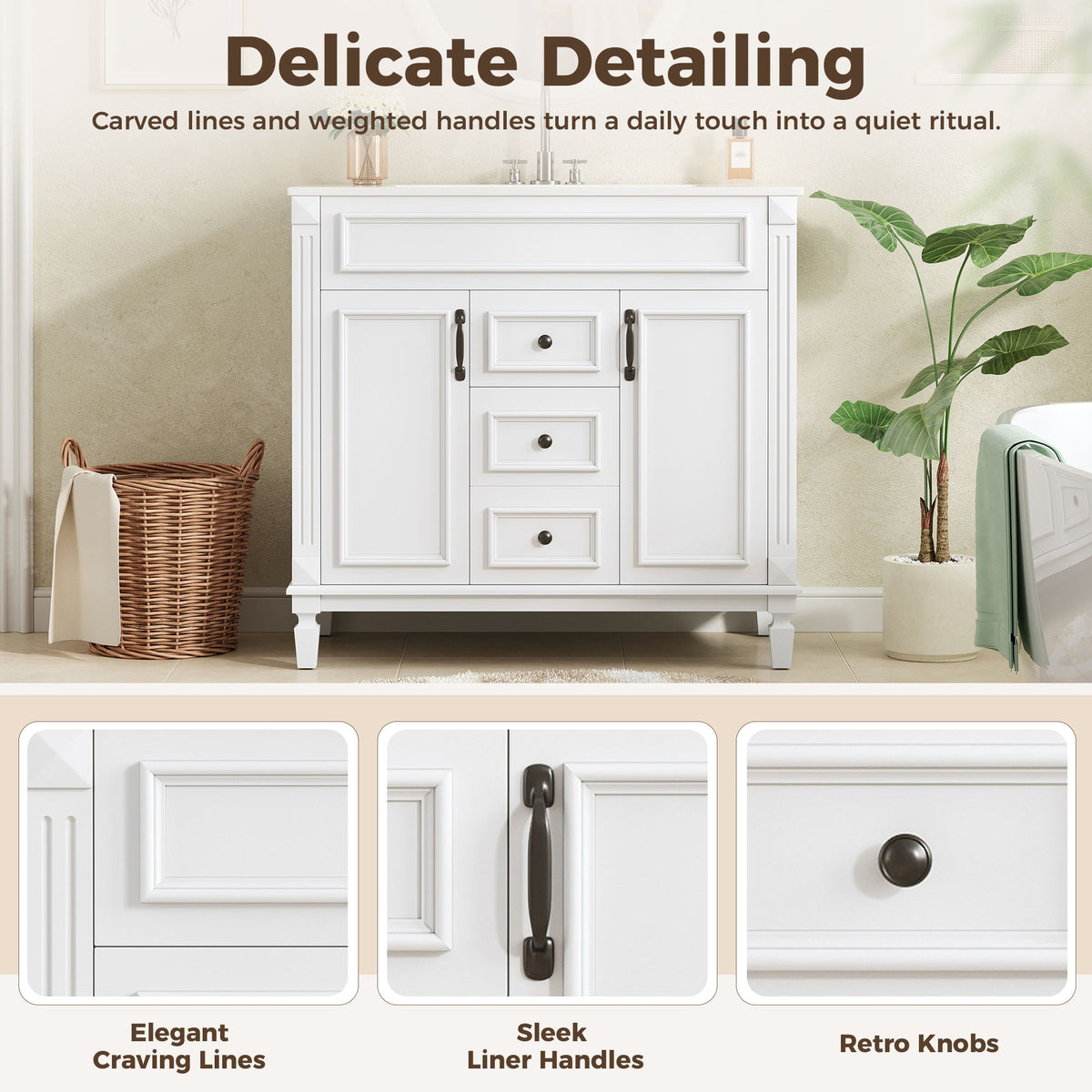 Bathroom Vanity With Top Sink, Cabinet With 2 Soft Closing Doors And Drawers
