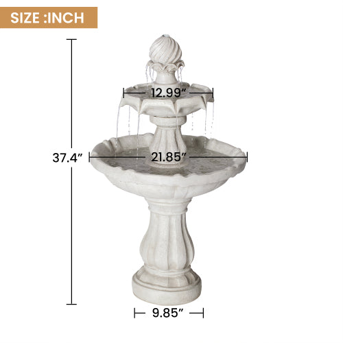 37.4"H 2-Tier White Polyresin Outdoor Water Fountain, Classic Pedestal Cascading Water Feature for Patio Garden Yard Decor