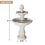 37.4"H 2-Tier White Polyresin Outdoor Water Fountain, Classic Pedestal Cascading Water Feature for Patio Garden Yard Decor