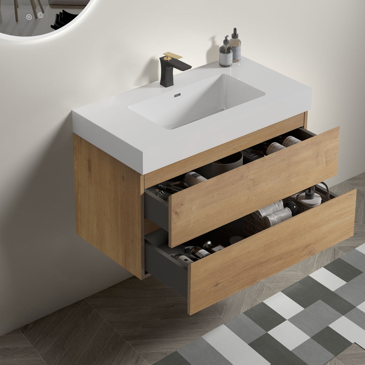 Alice - Bathroom Vanity With Sink, Large Storage Wall Mounted Floating Bathroom Vanity For Modern Bathroom