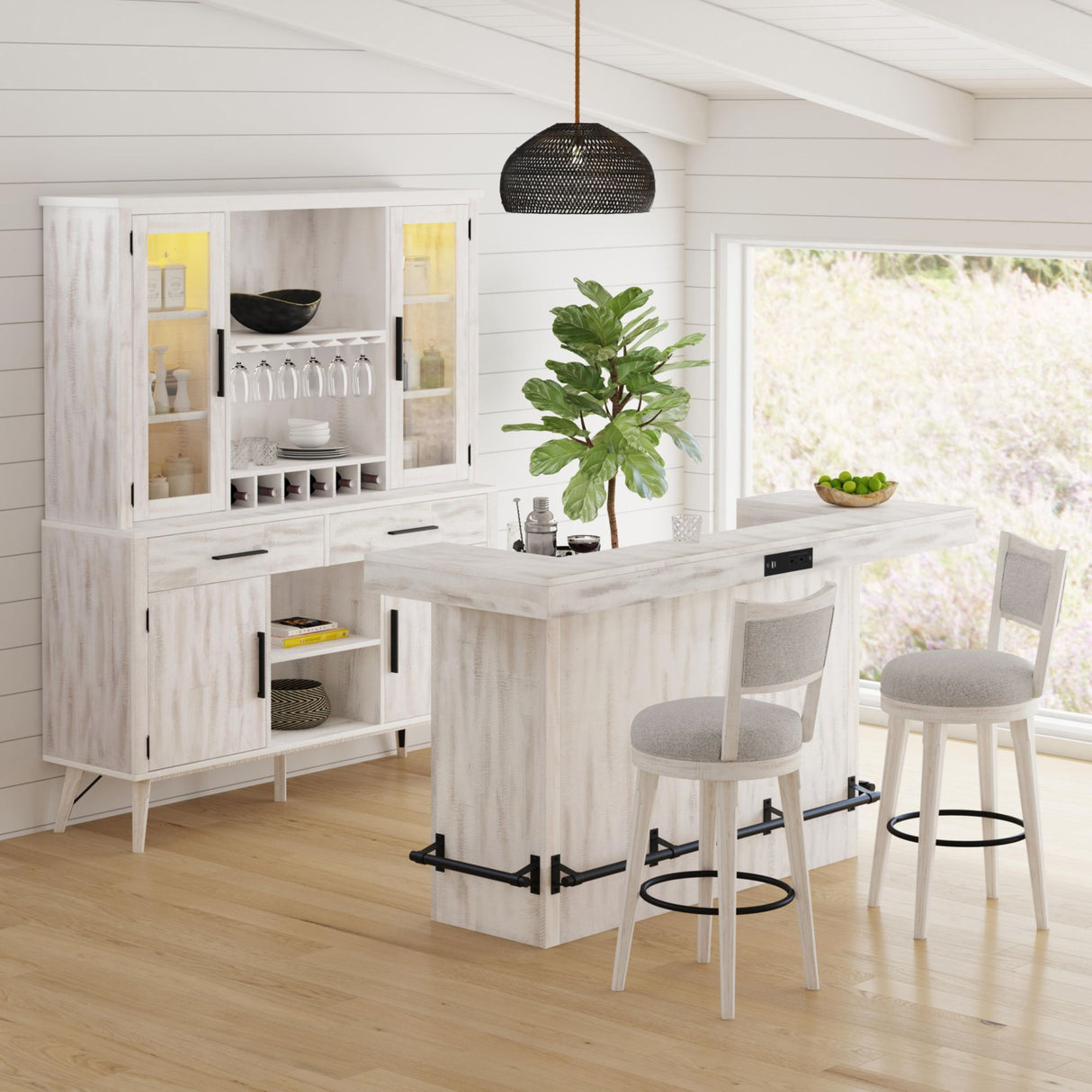 Rogen Rustic - Bar Table With Ice Tray, USB And Power - Rustic White