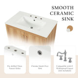 30" Bathroom Vanity With Sink, Cabinet With Doors And Drawer, Rectangular Shape - Natural
