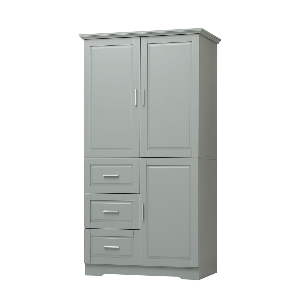 Tall And Wide Storage Cabinet With Doors For Bathroom Or Office, 3 Drawers - Gray
