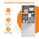 Modern Tall Storage Cabinet With Adjustable Shelves, Flip-Out Basket & Enclosed Doors
