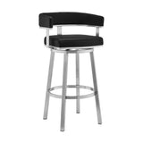 Lorin - 30" Faux Leather And Brushed Stainless Steel Swivel Bar Stool - Black