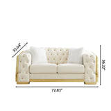 2 Seater Loveseat Sofa With Button Tufted Diamond Grid & 2 Pillows For Living Room