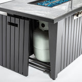 Morden Steel Fire Pit Table With Marble Tile Tabletop, Glass Wind Guard And Lid