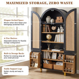 Tall Arched Cabinet With Rattan Doors & Adjustable Shelves