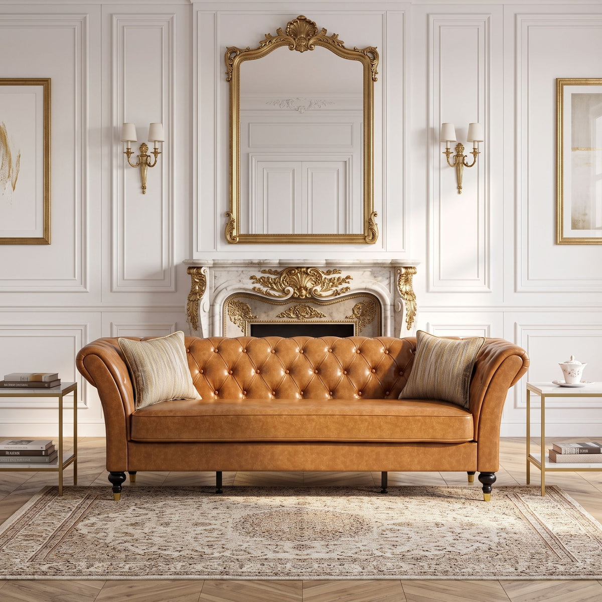 Chesterfield Sofa, 3 Seat Couch With Deep Button Tufted Back, Rolled Arms
