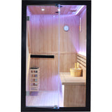 Double Indoor Stove Sauna Room With LED Lighting - Almond