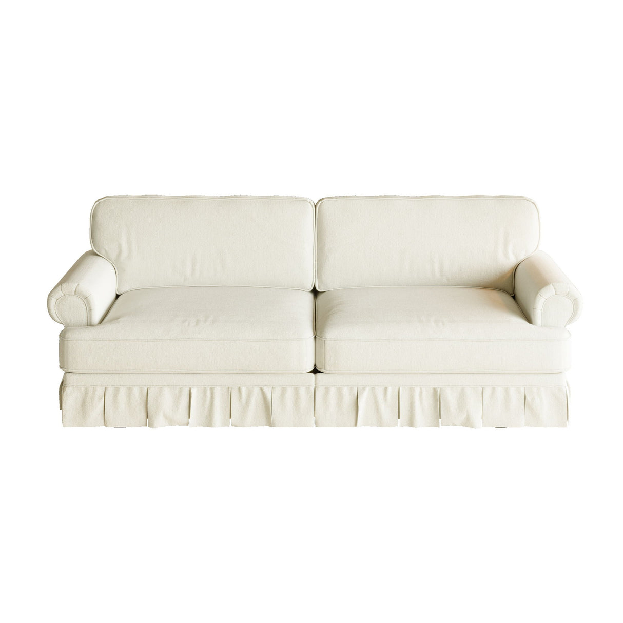 Luxuriously Comfortable Cloud Couch With Elegant Rolled Arms & Pleated Skirt Design