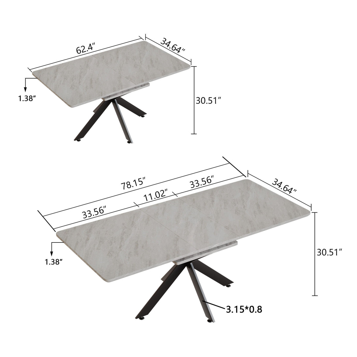 Modern Extendable Dining Table Set With Soft Padded Armless Chairs