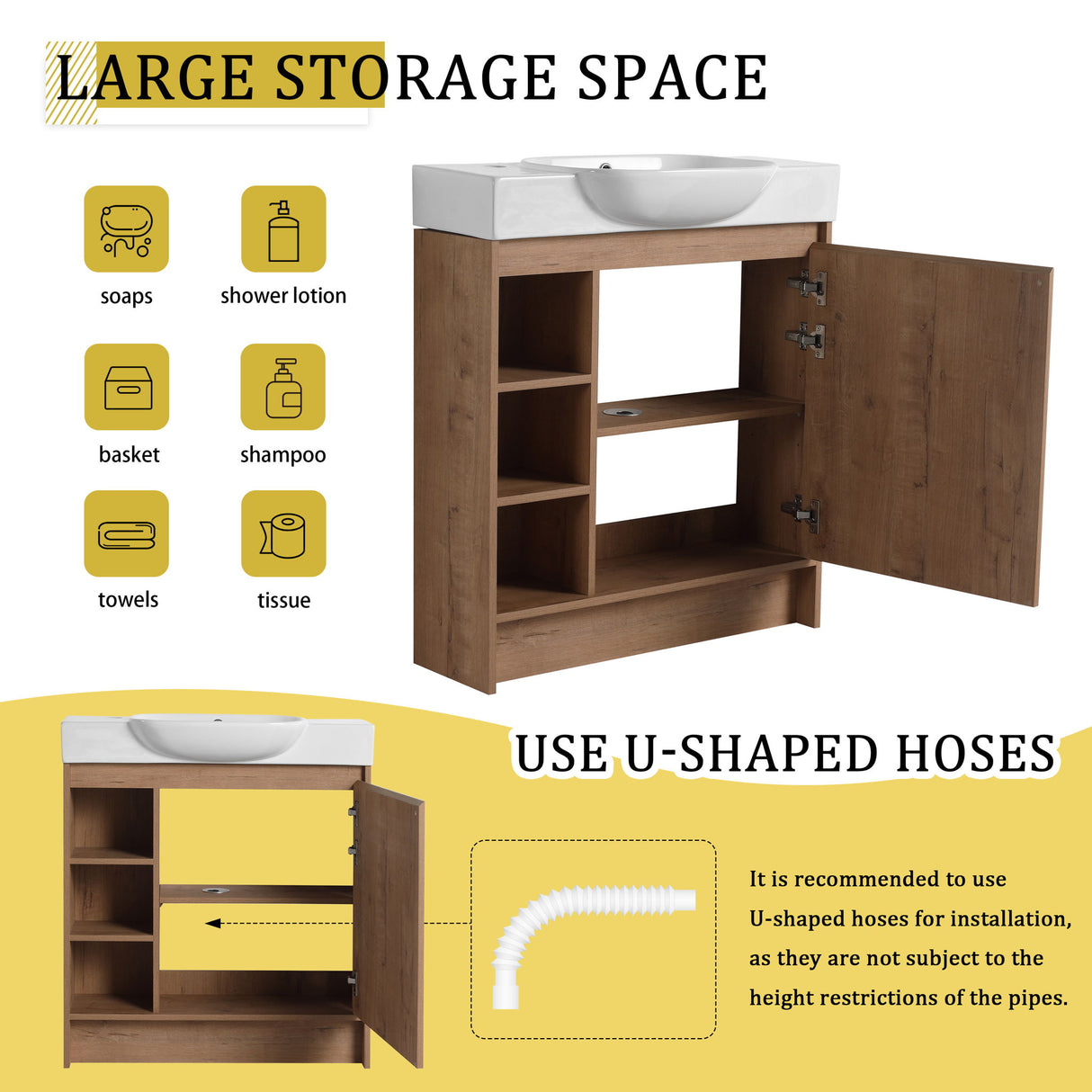 Sleek Design Freestanding Bathroom Vanity With Sink, Soft Close Door
