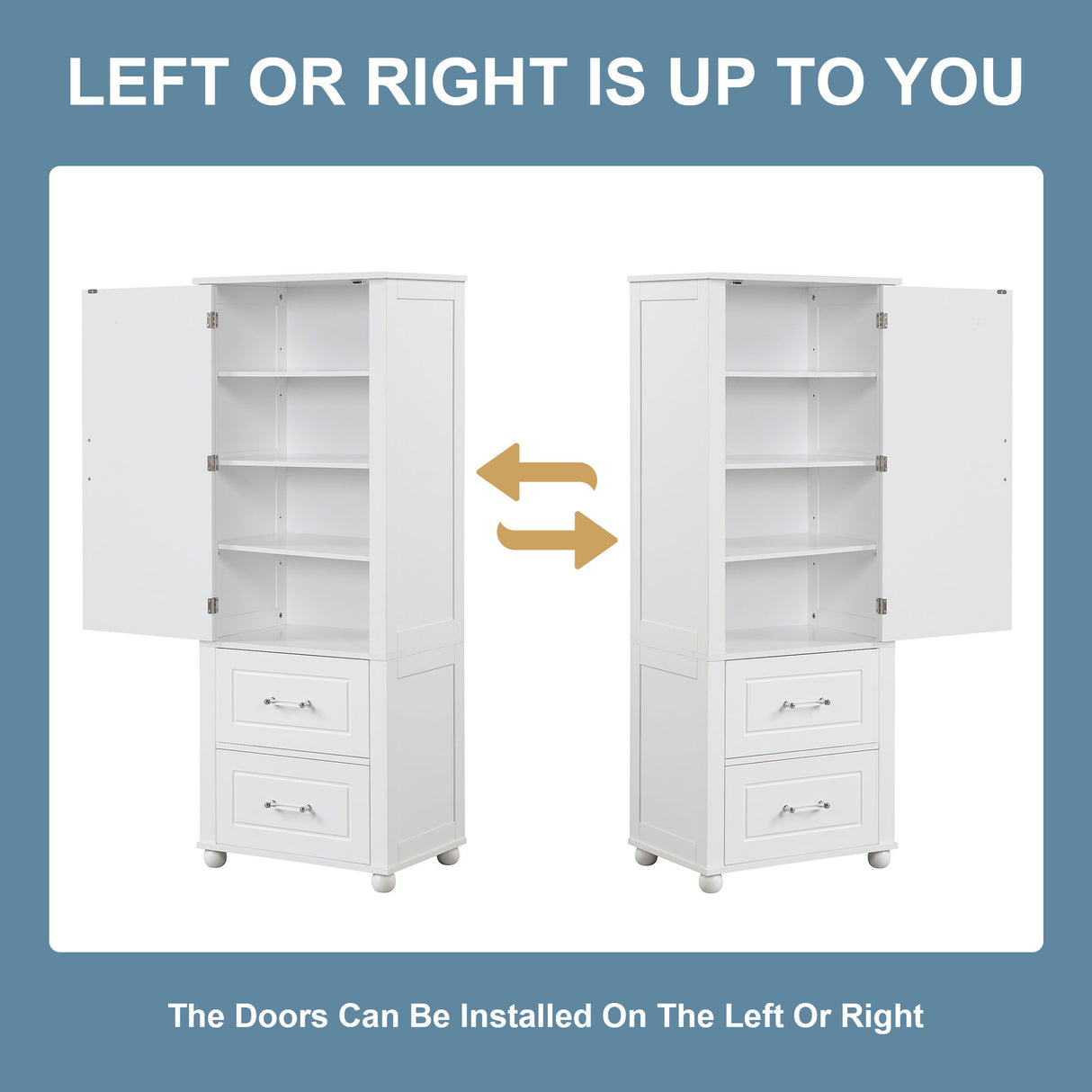 Tall Freestanding Bathroom Storage Cabinet With 2 Drawers And Adjustable Shelf