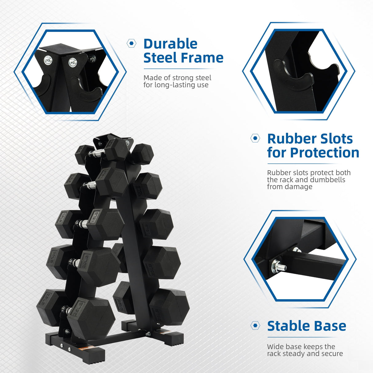 BalanceFrom 150LB Coated Hex Dumbbell Weight Set and A-Frame Storage Rack