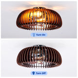 Semicircle Flush Mount Fan Light, (No Included Bulbs) And Remote Control, 6 Speeds, Quiet DC Motor For Living Room - Wood