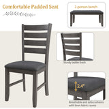 Dining Set For 6, Upholstered Chairs, Includes Table, 4 Chairs, And 2 Person Bench - Gray