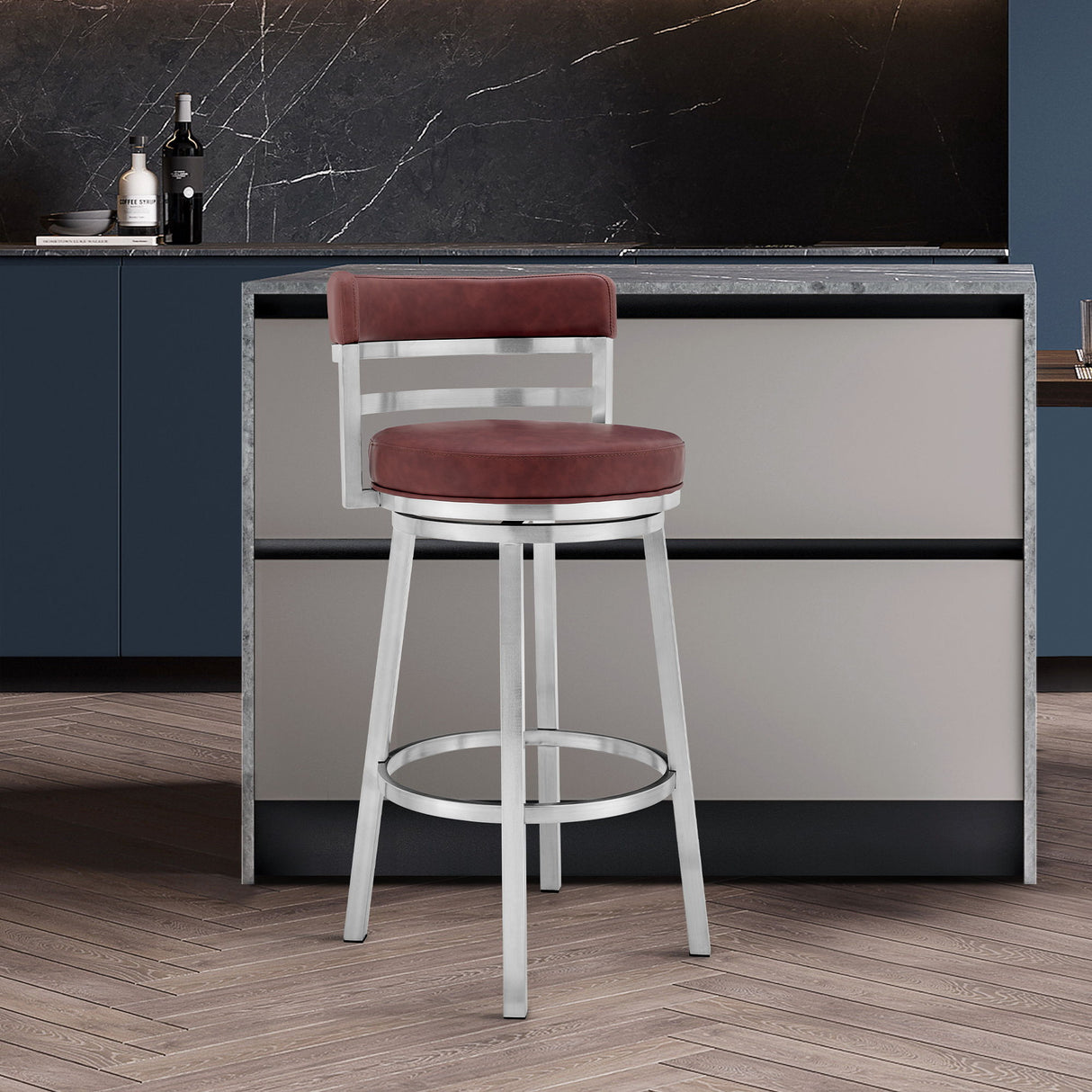 Titana - Swivel Faux Leather And Brushed Stainless Steel Bar Stool