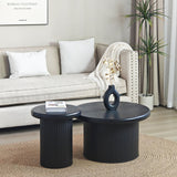 Fluted Cylinder Side Tables, Round End Tables For Living Room (Set of 2) - Black