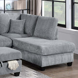 Contemporary Sectional Set With Right Arm Chaise, Left Arm Sofa With USB Port, Storage Ottoman
