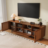 TV Stand, Entertainment Center With Slatted Doors, Cable Management, Soft Closing Hinges - Walnut