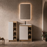 24" Bathroom Vanity With Sink & Tall Bathroom Cabinet, Vanity Set With Thin Edge Sink & Interchangeable Door Panels - Black / Light Oak / White