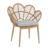 Kirk - Outdoor Wicker Peacock Shape Papasan Style Chair, Teak Finished Leg (Set of 2) - Beige / Light Brown / Light Teak