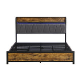 Modern Bed Frame With LED Lights, Upholstered Headboard, USB Charging