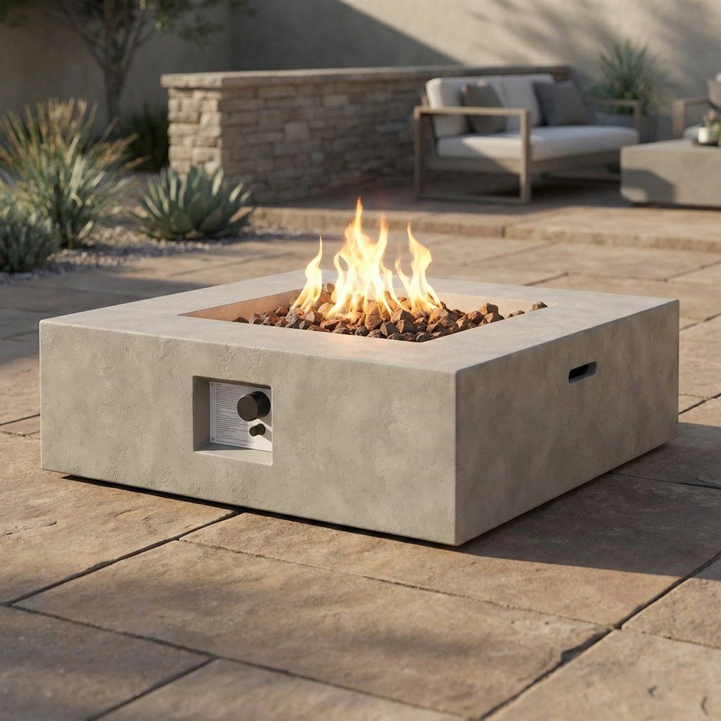 Outdoor Fire Pit Table Modern Reinforced Concrete Warming Hearth Gray