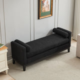 Upholstered End Of Bed Bench With Arms & 2 Bolsters For Bedroom