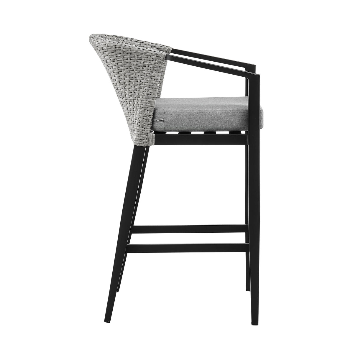 Palma - Outdoor Patio Bar Stool In Aluminum And Wicker With Gray Cushions