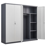 Wardrobe With Hanging Rod And Compartments, Lockable Closet With Locks & Keys For Bedroom - Gray