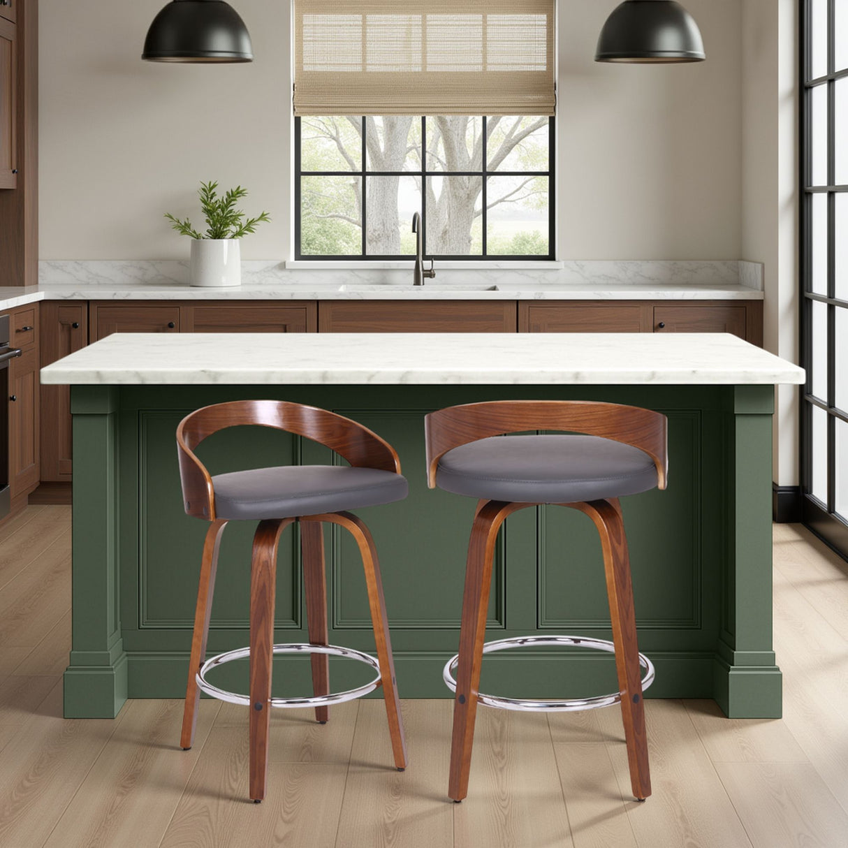 Sonia - 26" Counter Height Swivel Bar Stool - Walnut Wood