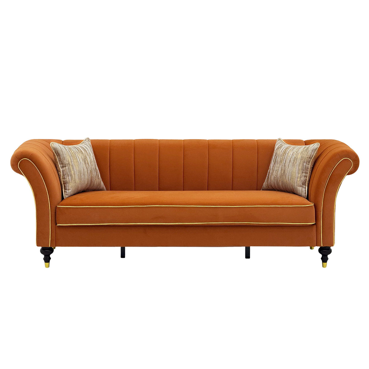 3 Seater Sofa With Rolled Arms, Vertical Channel Tufted Backrest