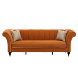 3 Seater Sofa With Rolled Arms, Vertical Channel Tufted Backrest