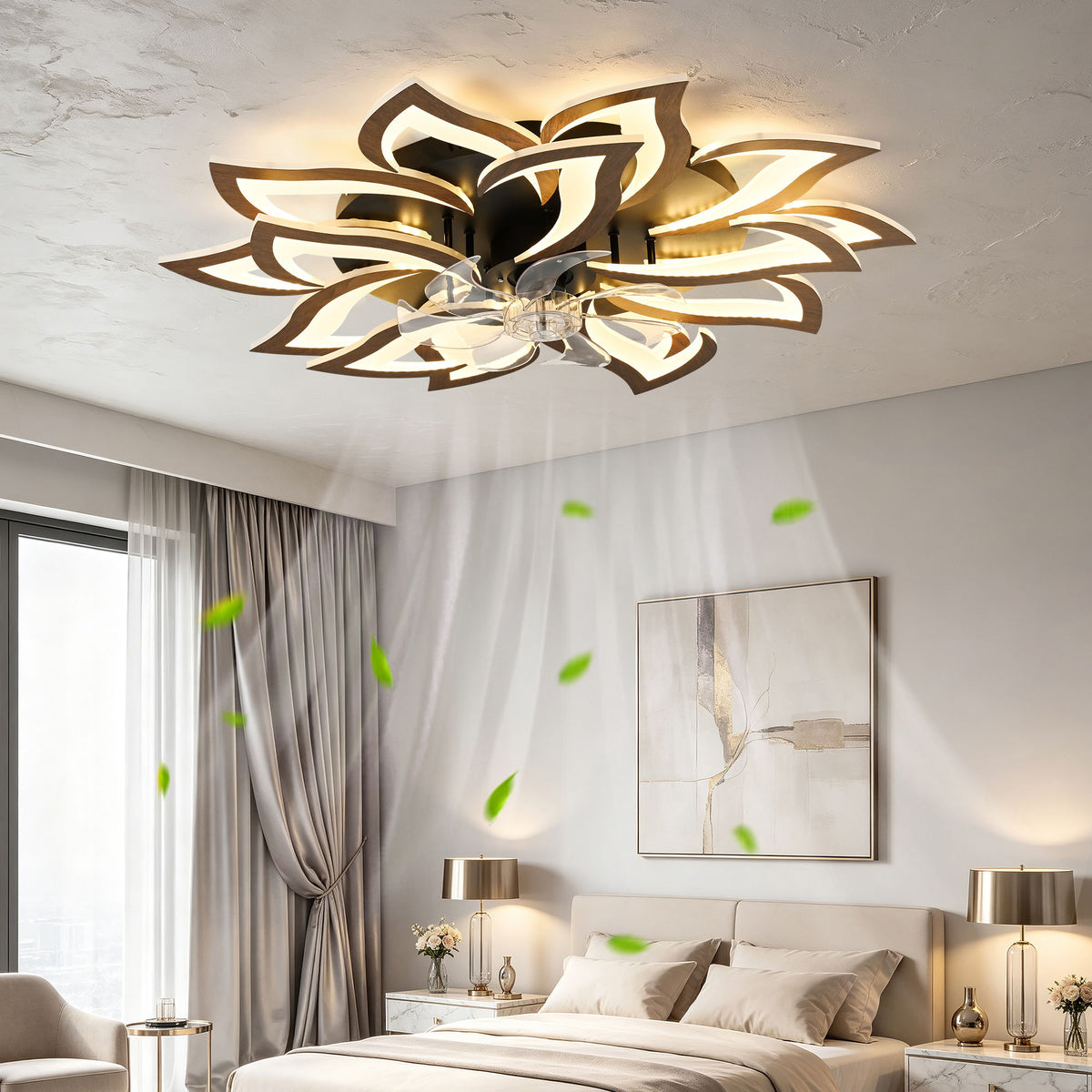 Ceiling Fan With Remote Control And Lights, 6 Speeds, 3 Color Temperatures, Low Profile Flush Mount