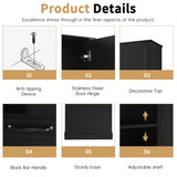 Modern Tall Storage Cabinet With Adjustable Shelves, Flip-Out Basket & Enclosed Doors
