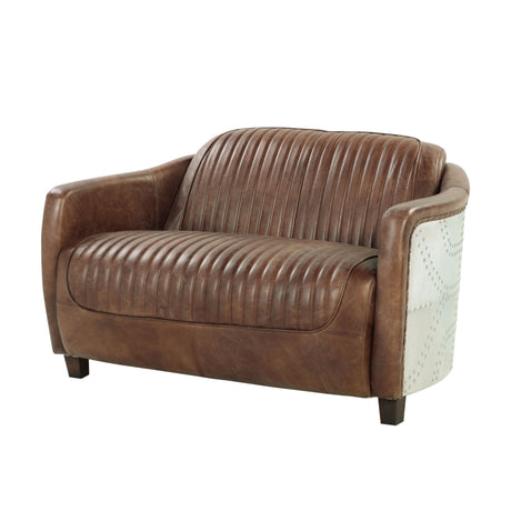 Brancaster - Grain Leather Loveseat - Brown - Stationary Loveseats - Alpine Outlets