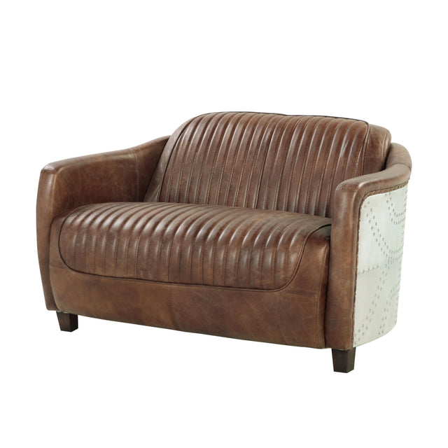 Brancaster - Grain Leather Loveseat - Brown - Stationary Loveseats - Alpine Outlets