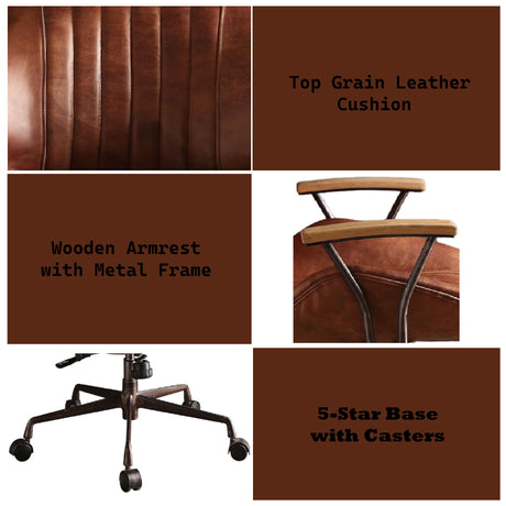 Brancaster - Aluminum Top Grain Leather Office Chair - Coffee - Swivel Chairs - Alpine Outlets