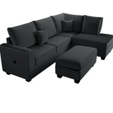 Modern Style Sectional Set With USB Port, Storage Ottoman