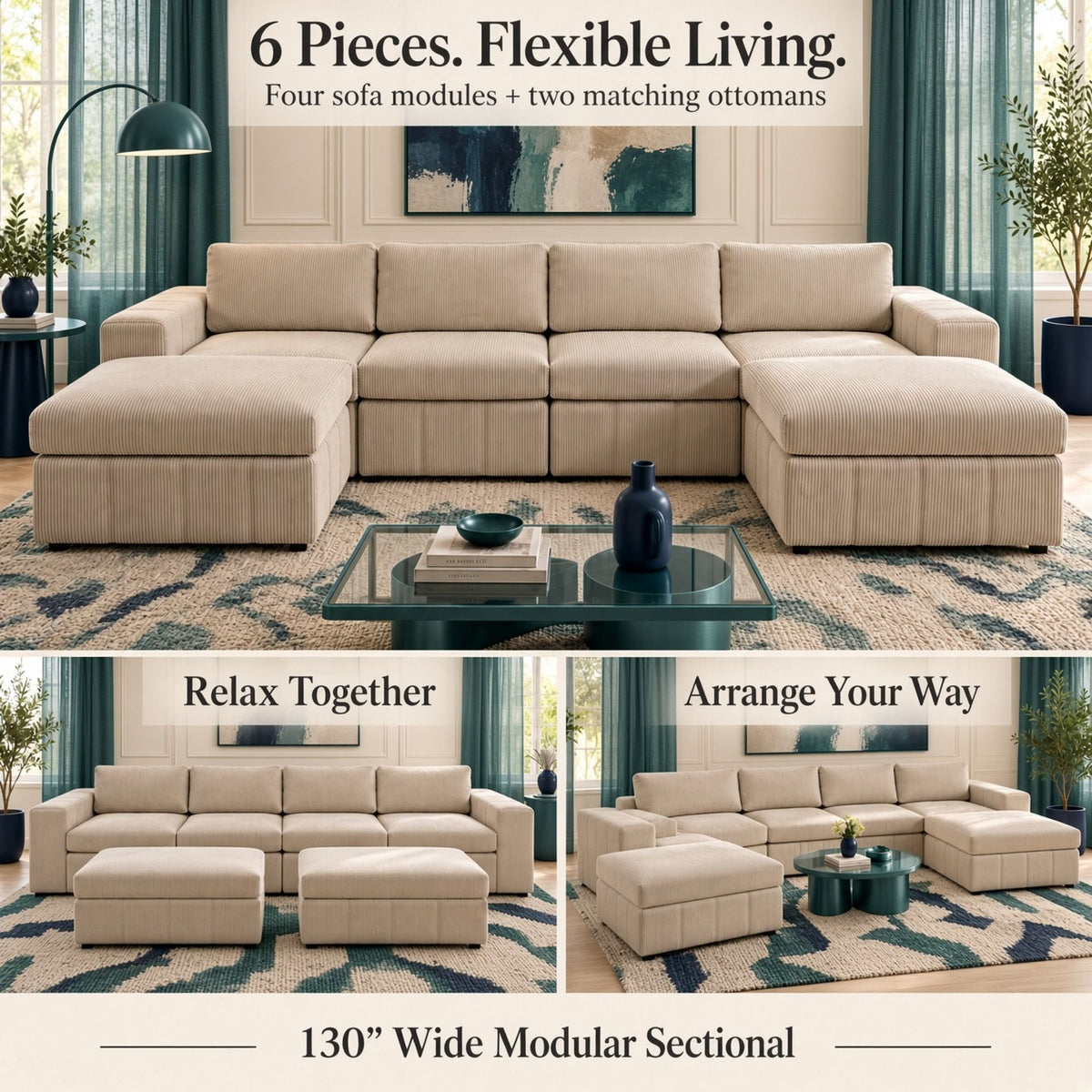 Modular Sectional Sofa, Reversible Set