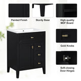 Bathroom Vanity With Sink, 3 Drawers & Cabinet With 2 Tier Door Storage Rack, Soft Close Doors & Drawers