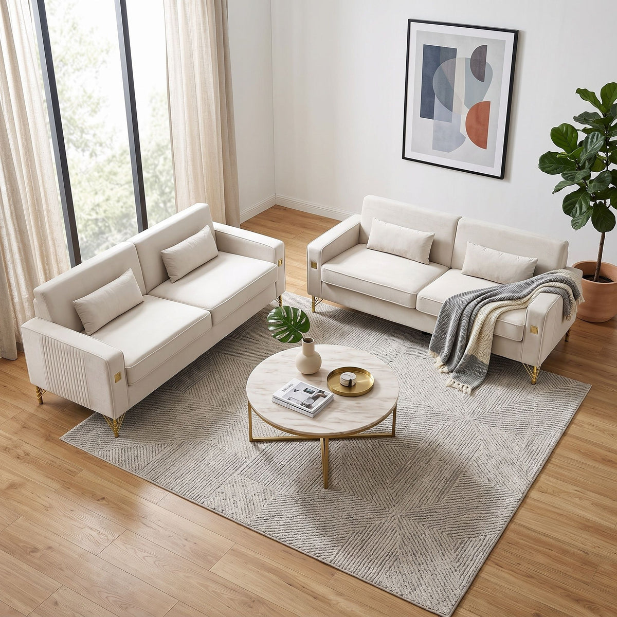 2 Pieces Sofa Sofa Set With Removable Cushions For Home Apartment