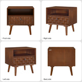 Nightstand With Carved Geometric Drawer Front, 1 Drawer And Open Shelf