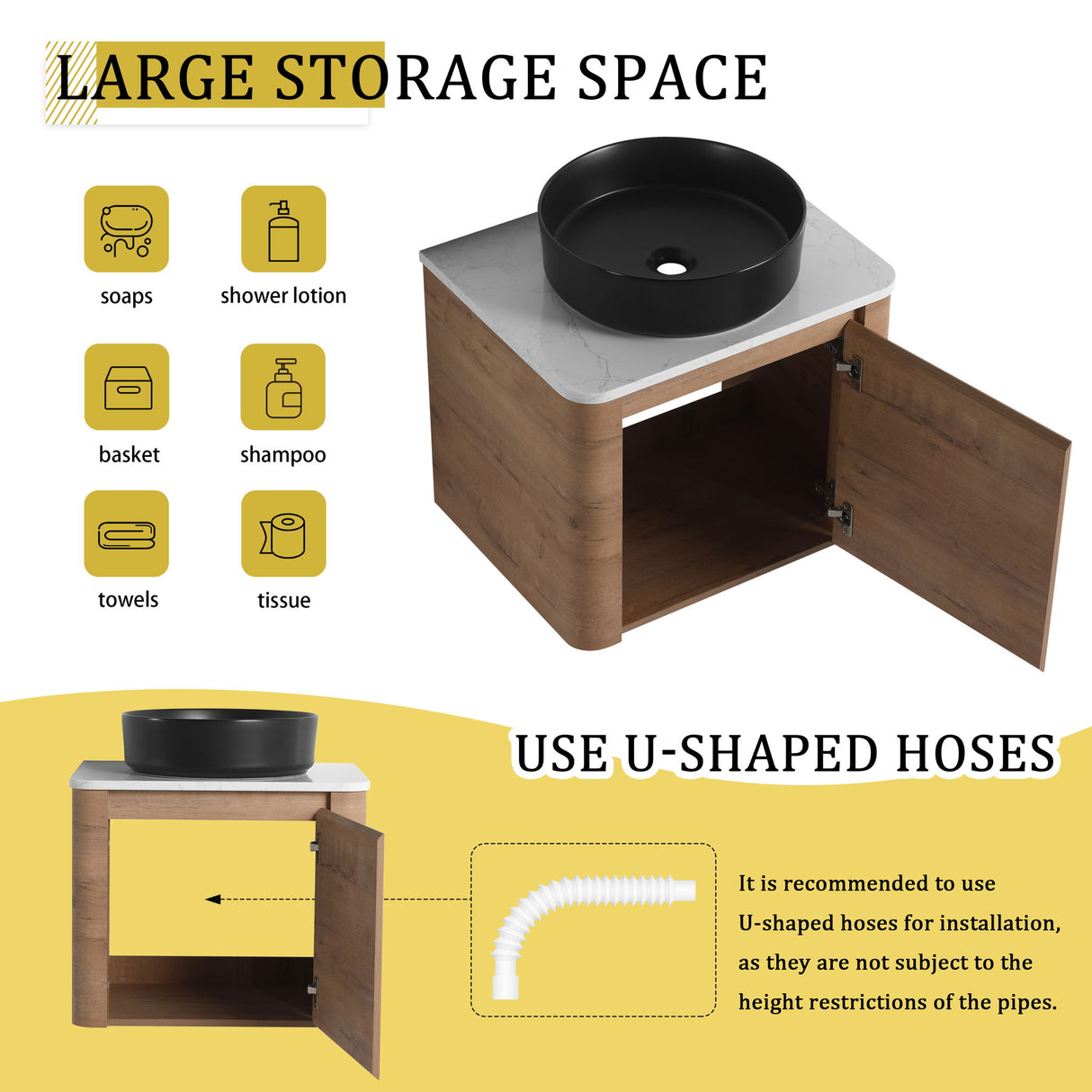 Wall Mounted Bathroom Vanity & Art Sink & 1 Soft Close Door