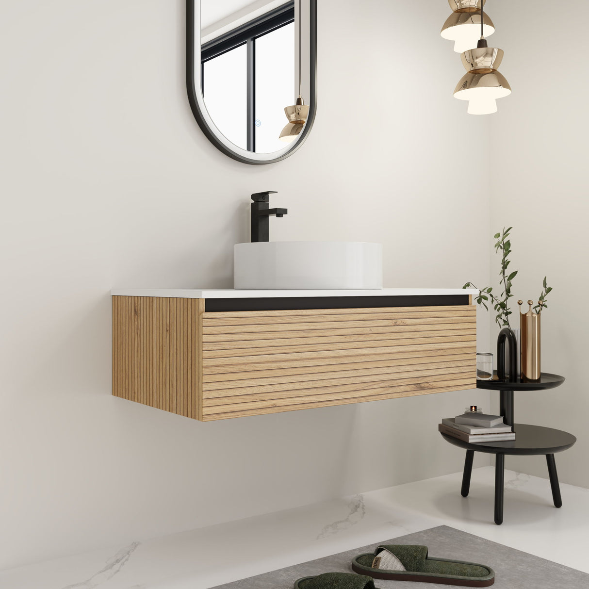 Wall Mounted Bathroom Vanity With Art Sink & 1 Soft Close Drawer