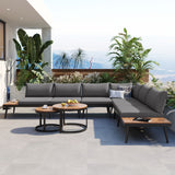 Modern Outdoor Sectional Sofa Set With Nesting Coffee Tables